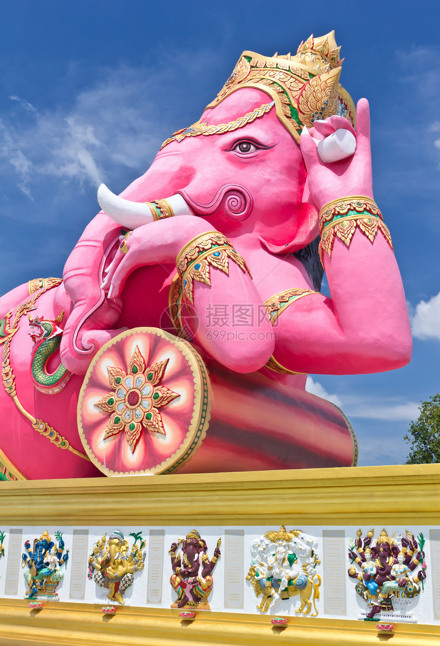 粉红甘尼沙泰国最大的雕像象牙宽慰齿轮宗教眼睛信仰橙子描写吉祥树干图片