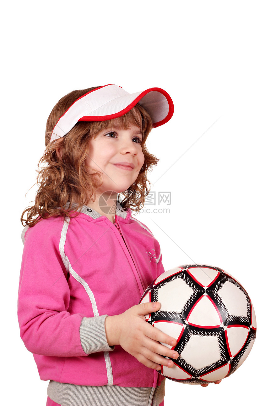 小女孩握着足球球图片