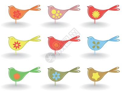 推特鸟小鸟鸽子翅膀装饰品航班打印邮票蓝色动物群橡皮飞行插画