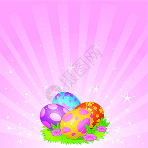 蛋壳画美丽的复活节鸡蛋背景小鸡草地风格花丝条纹装饰季节传统辉光绘画插画