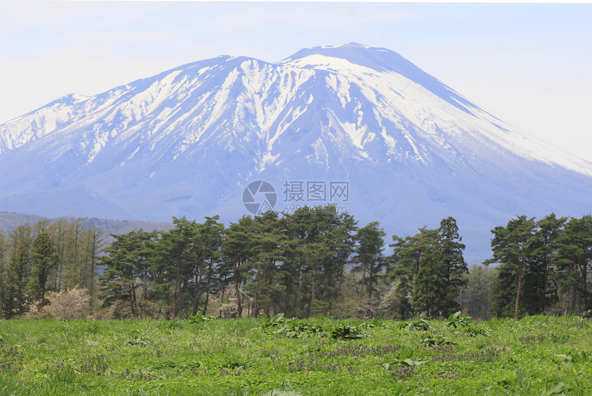 草原和伊瓦特山草地场地阳光天空绿色太阳蓝色季节图片