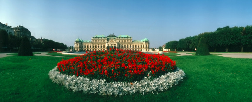 维也纳贝尔韦代尔地标蓝色艺术首都城堡花朵历史建筑城市建筑学图片