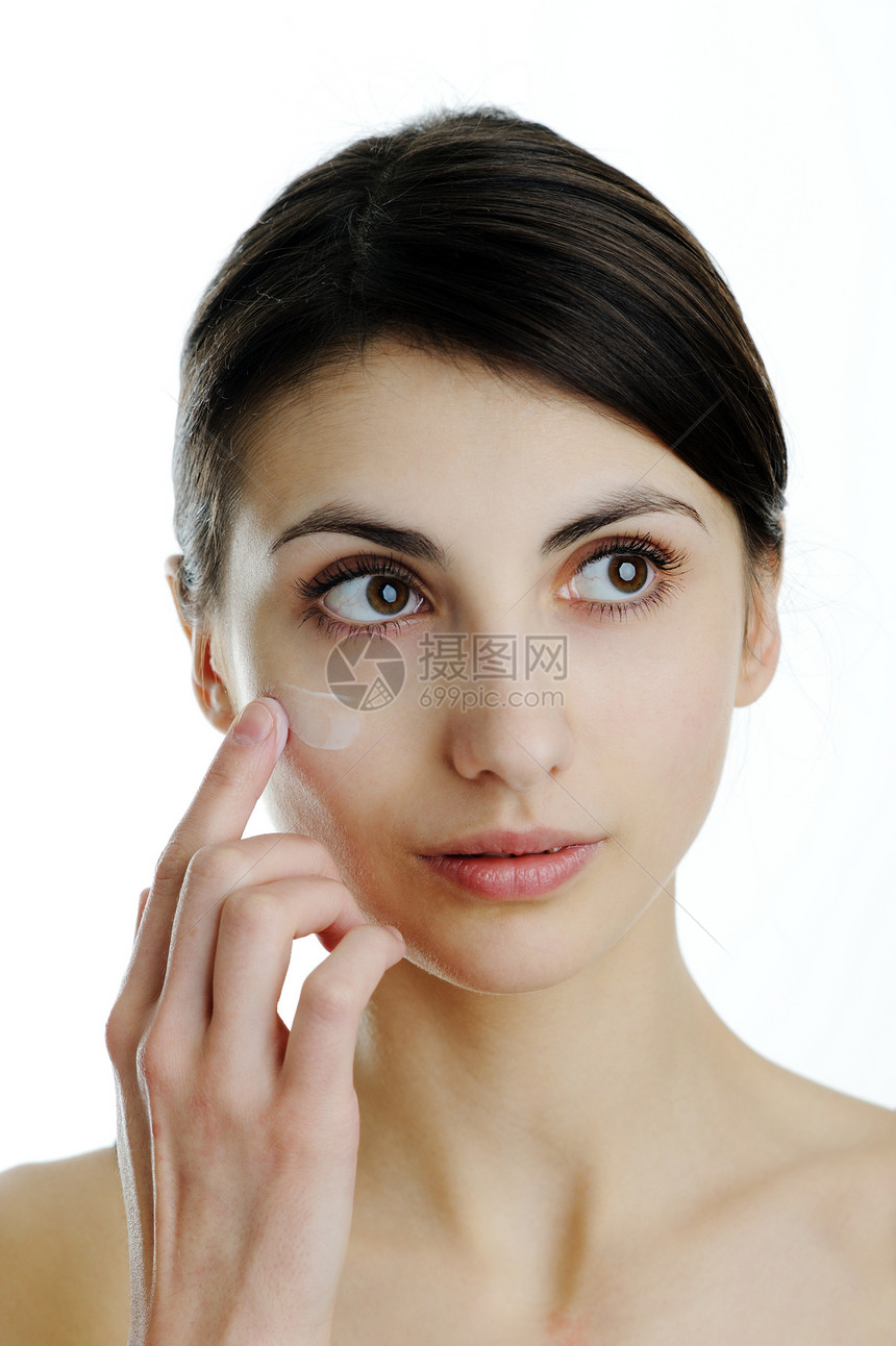 化妆品脸颊奶油手指青年治疗眼睛女士头发皮肤图片