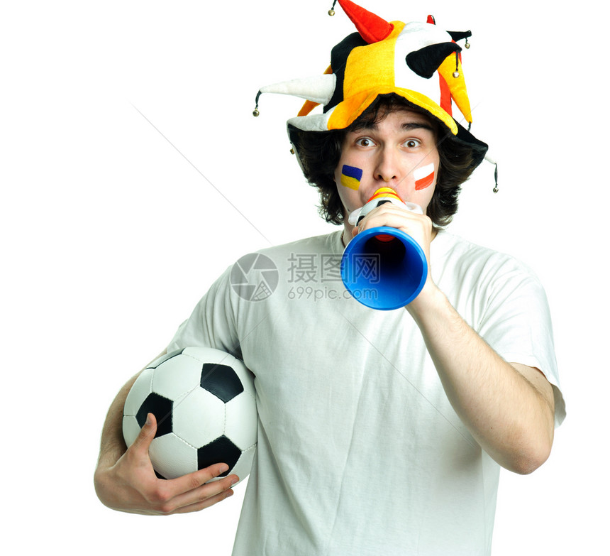 球和喇叭足球风扇运动男人抛光热情乐器工作室噪音男性国家塑料图片