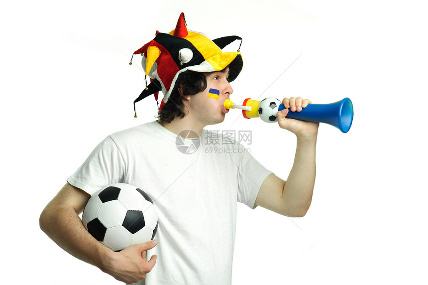 球和喇叭足球风扇男人运动热情旗帜乐器国家抛光体积锦标赛男性图片