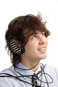 听音乐金属成人享受乐趣青年活动娱乐男性头发耳机背景图片