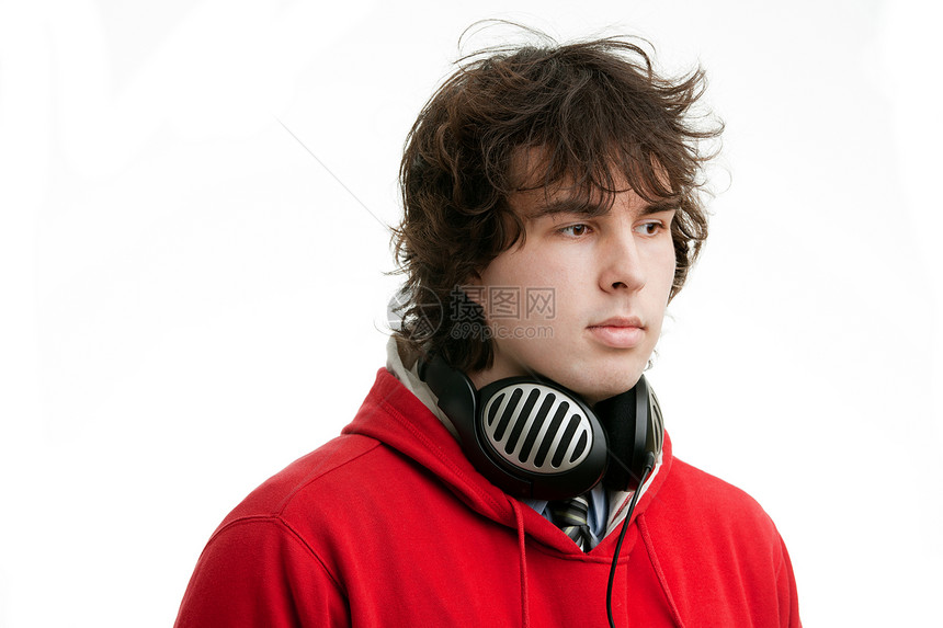 青年音乐技术青春期男性电子成人娱乐红色男人耳机图片