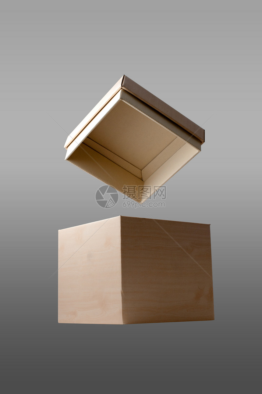 以孤立背景的打开方框正方形贮存货运店铺办公室盒子船运木头瓦楞送货图片