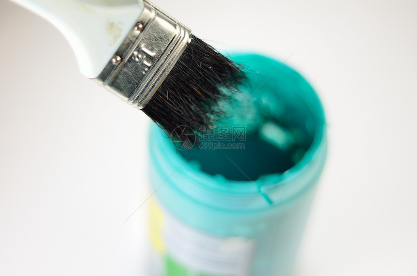 油漆和刷子瓶子塑料艺术白色绿色罐装图片