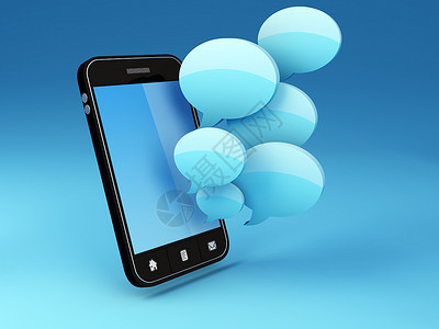 对话框小标有语音泡沫的智能手机社会电子按钮技术屏幕蓝色电话气球话框工具背景