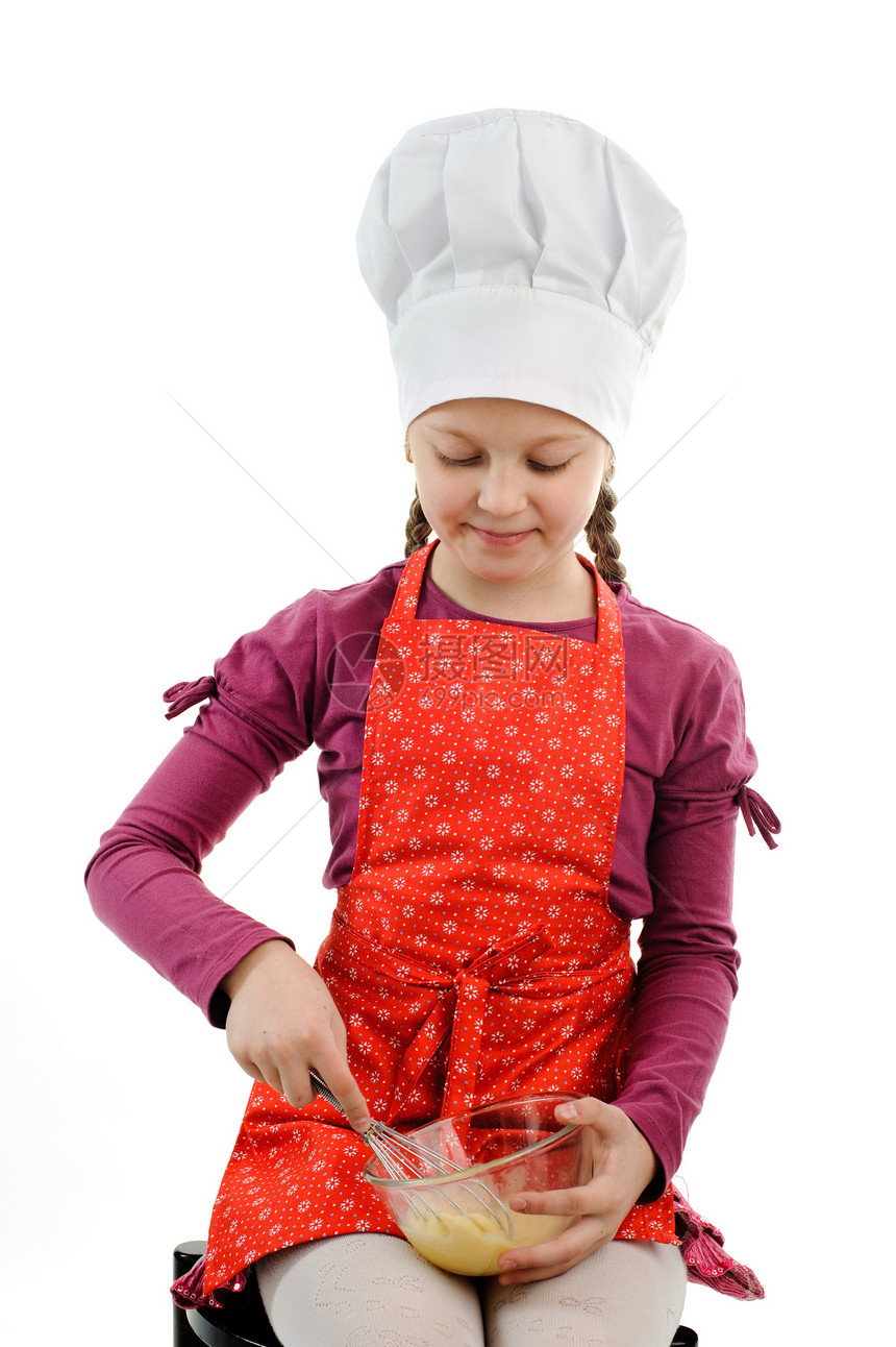 库厨帮助围裙帽子孩子红色微笑学习食物厨房烘烤图片