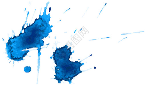 蓝色艺术印迹斑点液体水滴飞溅白色墨迹刷子墨水背景图片