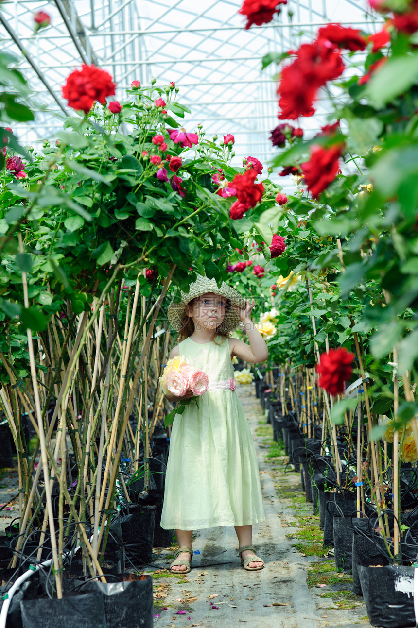 小美丽孩子玫瑰园艺裙子粉色季节性红色农业帽子女性图片