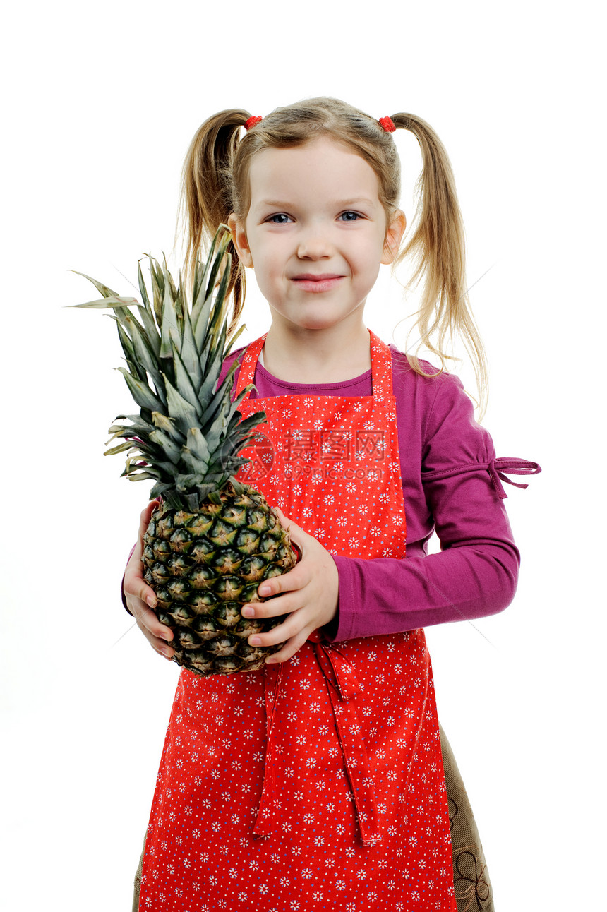 美味菠萝小吃孩子女孩女性围裙营养水果白色甜点孩子们图片