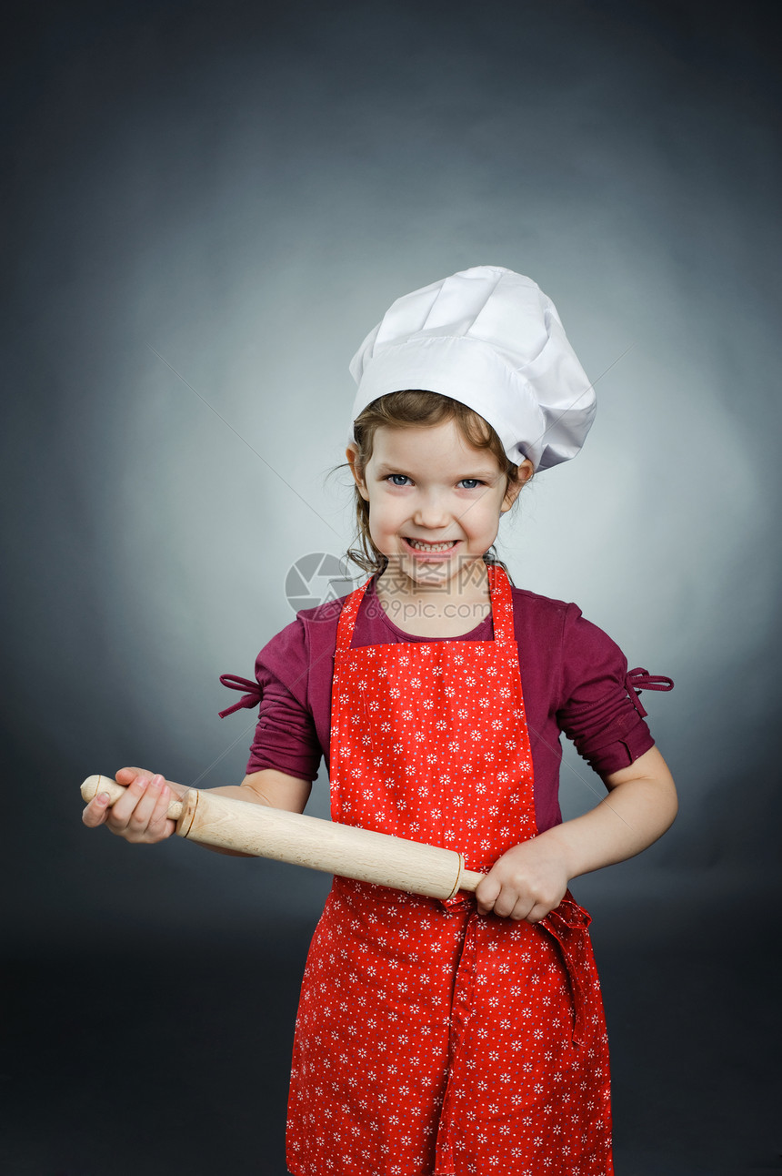 严重厨师食物红色营养童年围裙孩子厨房帽子女性滚动图片
