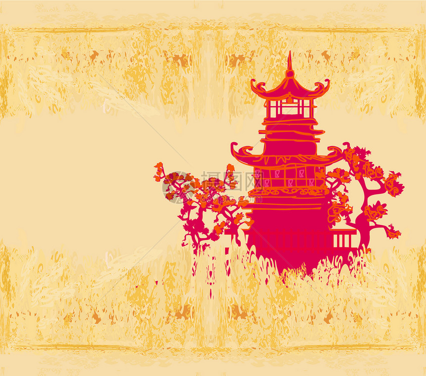 旧亚洲风貌纸日落花朵天空太阳花瓣宝塔寺庙植物文化建筑图片