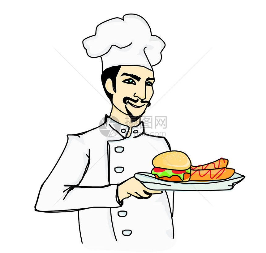 配汉堡包的厨师烹饪图片