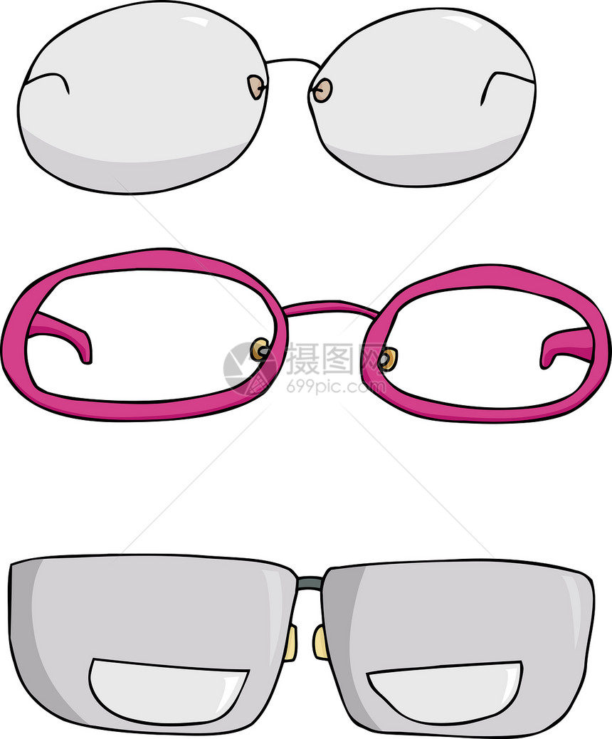 一套眼镜镜片光学插图粉色手绘卡通片框架图片