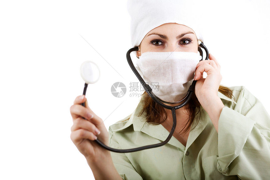 蒙面医生护士女性诊所工人快乐助手职业考试实验室面具图片