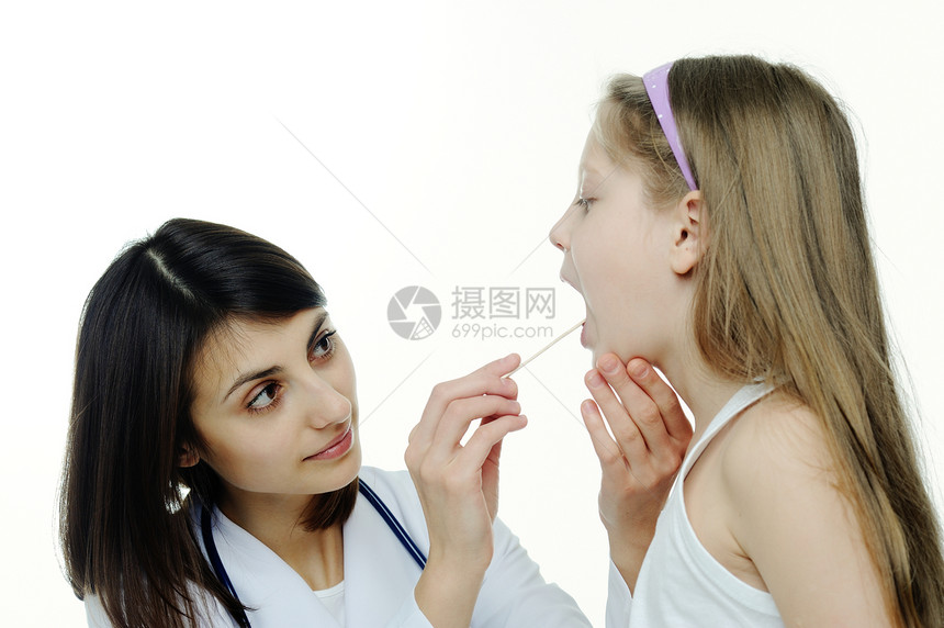 病人孩子卫生舌头女孩诊所护士女士职业检查服务图片