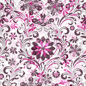 无缝粉红花纹形态白色装饰品卷曲粉色灰色墙纸棕色插图紫色背景图片