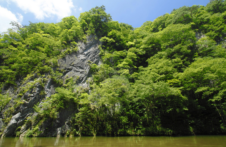 在伊钦诺斯基的Geibi山谷 Iwate绿色谷艺天空蓝色公园旅行假期岩石图片