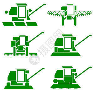 粮食机械合并收获乡村收割机粮食农业小麦农民机器拖拉机生长收藏插画