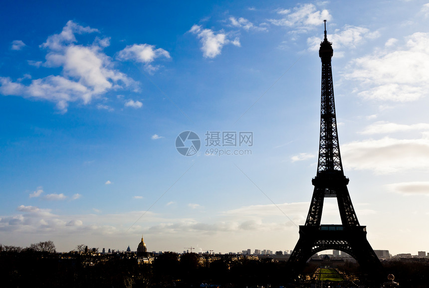 埃菲尔塔日落城市天空景观旅游火焰地标蓝色旅行首都图片