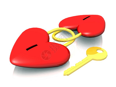 U型锁心脏的键插图红色黄色枷锁钥匙纽带家庭夫妻束缚u型背景