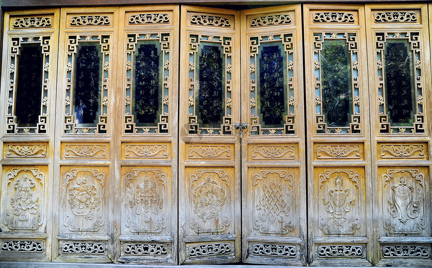 佛寺的门木头黄色房子入口文化门把手风格装饰图案装饰品图片