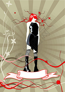 红色丝袜矢量插图 一个带丝带的女孩插画
