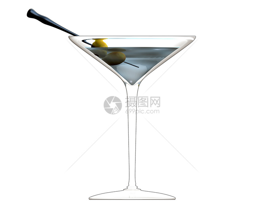 3D 绿色橄榄鸡尾酒杯饮料庆典餐厅生日奢华玻璃插图派对酒吧图片