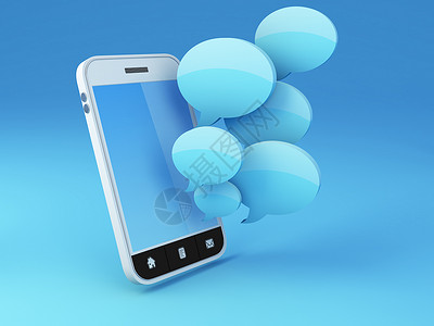 对话框小标有语音泡沫的智能手机社会黑色电子话框阴影屏幕触摸屏技术蓝色按钮背景