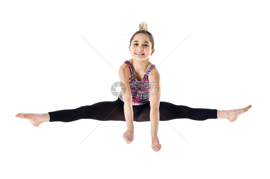 体操女孩小女孩专注孩子锻炼力量影棚拉伸运动头发灵活性图片