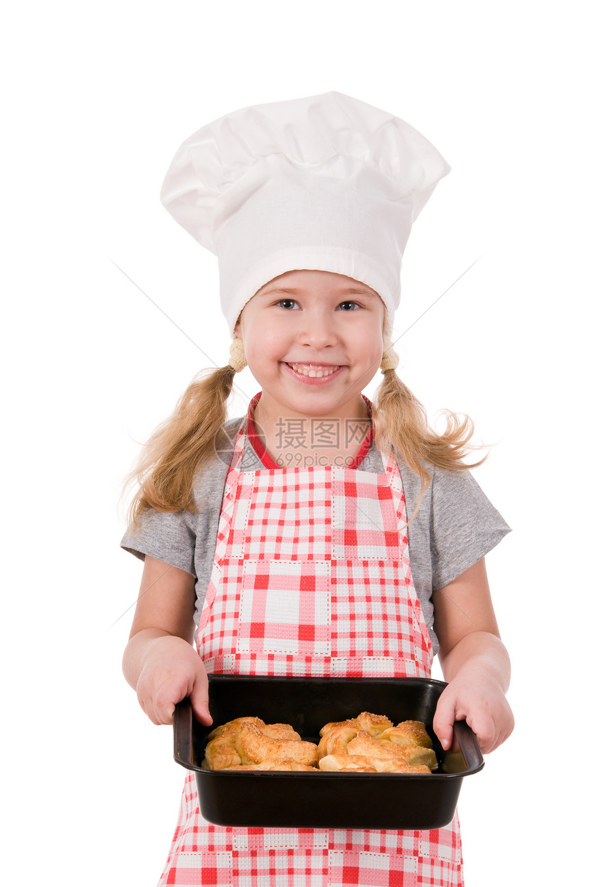 戴厨帽的女孩幸福食物微笑美食快乐厨师长发金发思考厨房图片