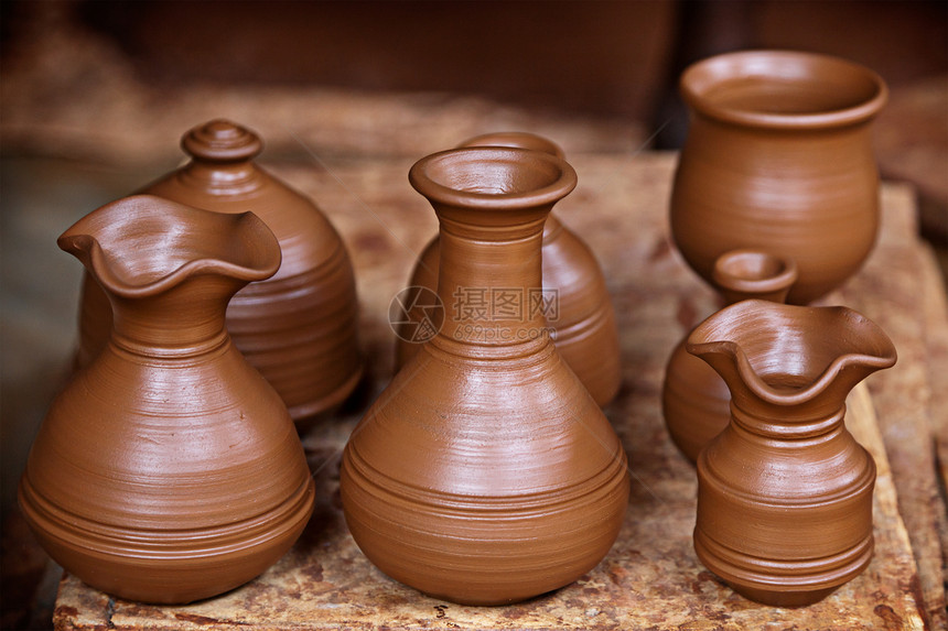 波特艺术家花瓶材料手工陶器黏土工艺棕色美术图片