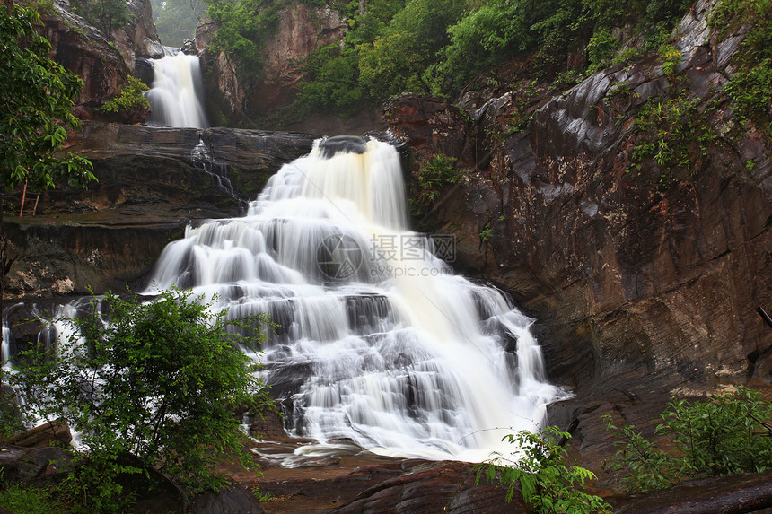 雨林瀑布溪流旅行墙纸天堂公园瀑布森林国家叶子全景图片