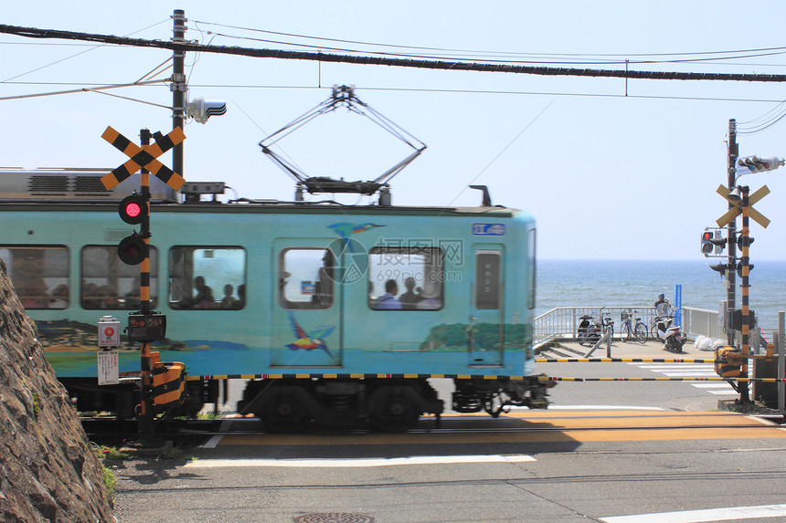 Enoshima 电力铁路和天空机车电铁技术火车蓝色运输旅行图片