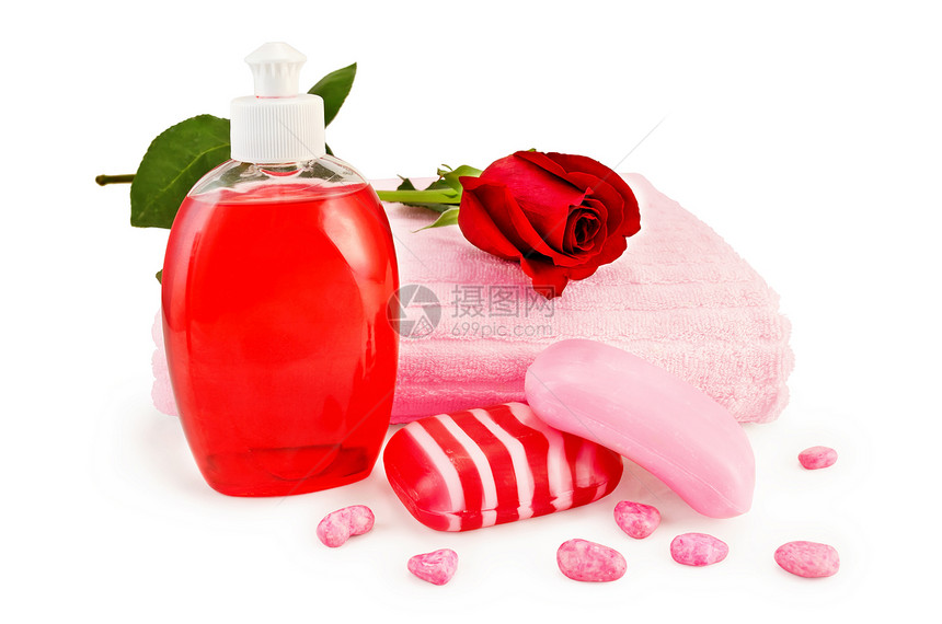 用毛巾和玫瑰肥皂不同图片