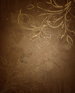 Floral 格龙背景滚动叶子金子棕色插图位图背景图片