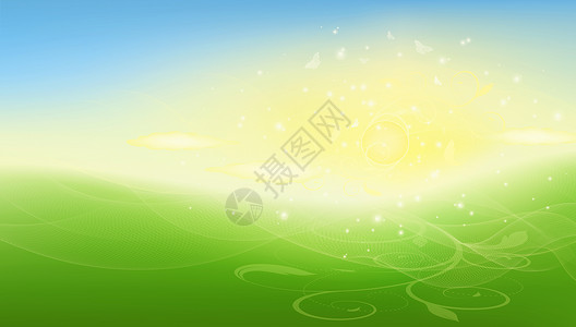 夏季光栅背景绿色蓝色蝴蝶天空插图植物黄色阳光季节场地背景图片