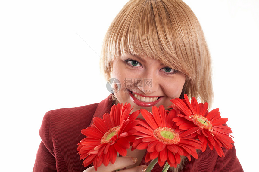 红着鲜花的女人图片