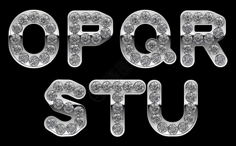 s形构图镶嵌钻石的银色 O P R S T Q U 字母背景