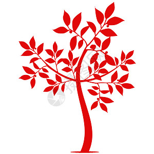 艺术树红色生长白色漩涡风格季节树干叶子植物装饰背景图片