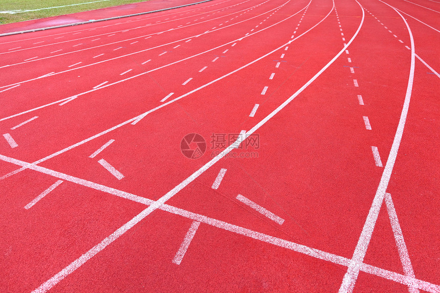 运动赛跑积木车道涂胶竞赛体育场地面红色橡皮白色赛马场图片