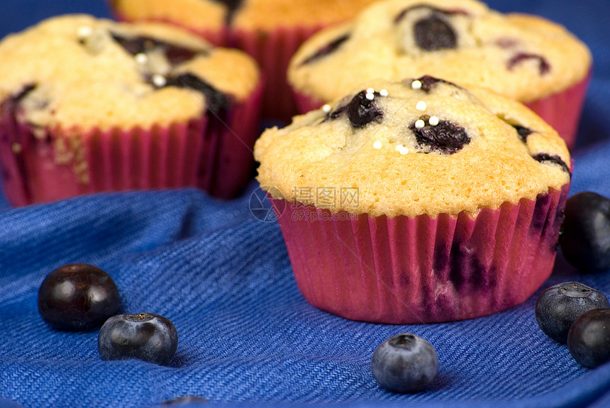 蓝莓松饼浆果小吃水果宏观食物营养糕点早餐蓝色蛋糕图片
