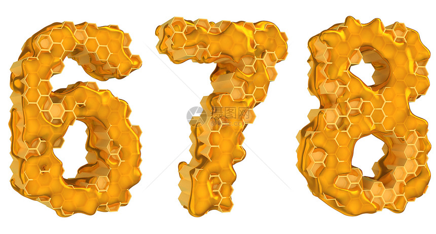 蜂蜜字体 6 7 和 8 数字分离细胞甜点蜂蜡荒野密码食物高专蜂窝蜜蜂字符图片
