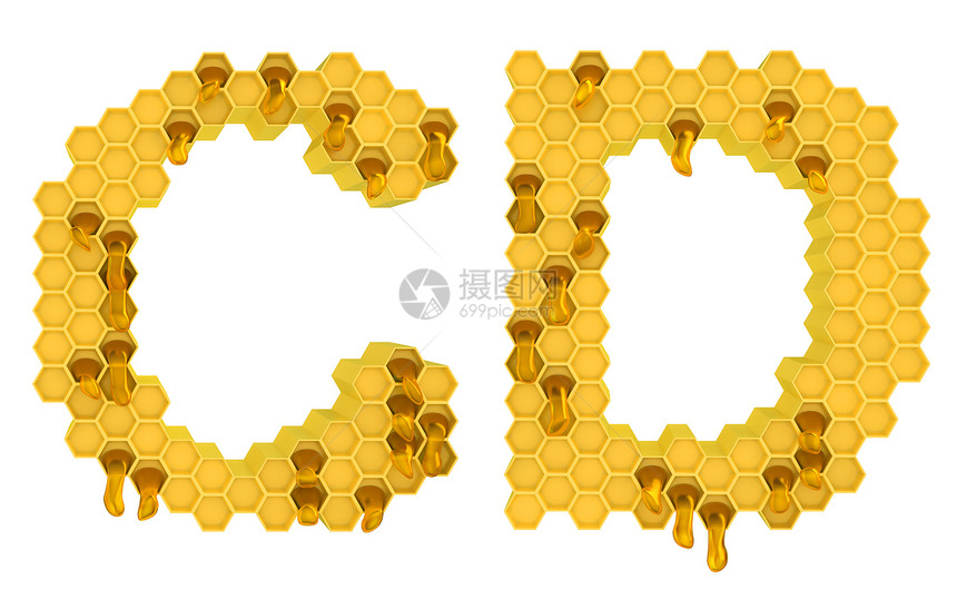 蜜蜂字体 C和 D 字母孤立细胞液体六边形食物蜂蜜流动梳子字符荒野金子图片