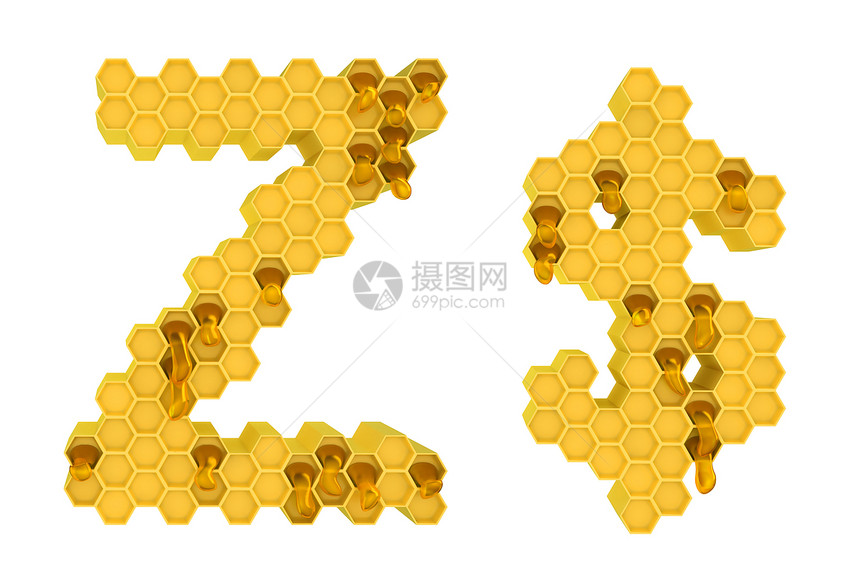 蜂蜜字体Z和美元符号分离细胞蜂窝甜点人权蜜蜂液体食物蜂蜡梳子高专图片