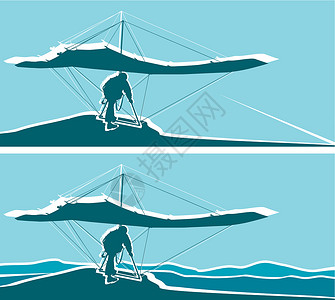 起飞前的滑翔伞生活段落自由降落伞跳伞蓝色速度飞行滑行带子插画